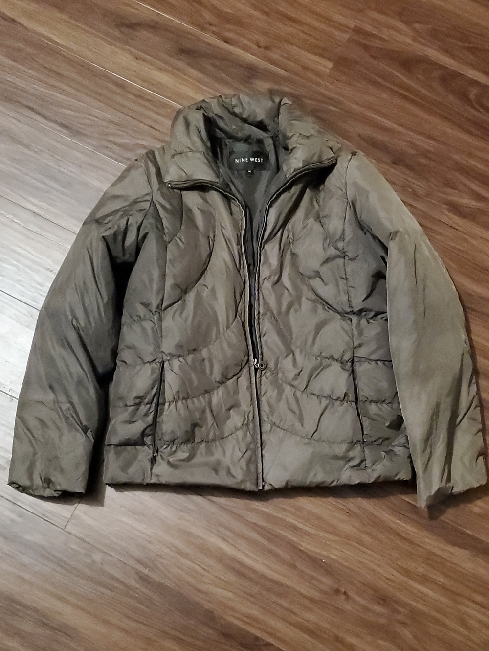 Nine West Dark Olive Quilted Down Puffee Jacket